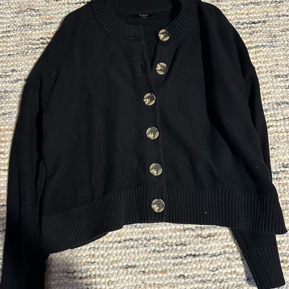 Quince Black Button-Up Cardigan